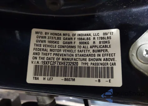 2017 Honda Civic Ex из США, поврежденный, VIN 19XFC2F7XHE232920